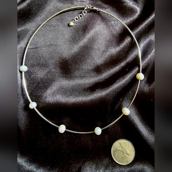 Elegant 925 Sterling Silver Pearl Neck Cuff/ Chocker - Picture 4 of 10